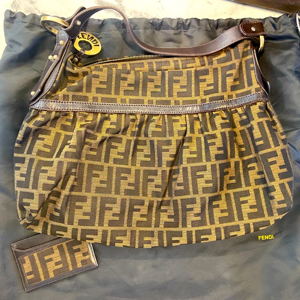 Fendi canvas tote with matching credit card holder.